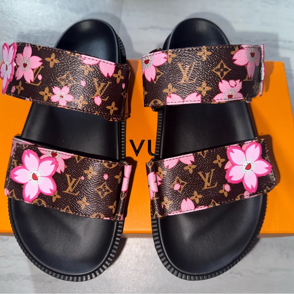 Louis Vuitton Black and Pink Sandals